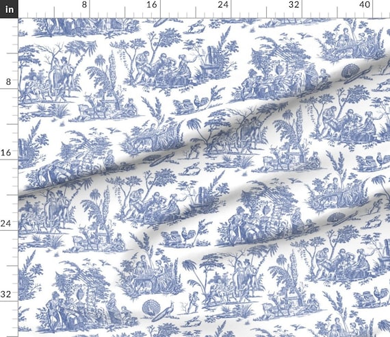 Toile Fabric Marseilles Toile Blue And White By Peacoquettedesigns