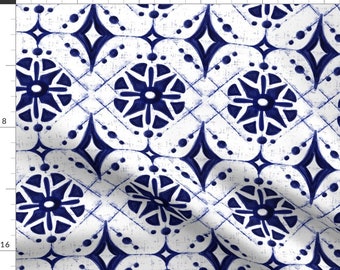Indigo Blue And White Fabric - Athene Shibori Geometric - Large Scale By Heatherdutton - Indigo Cotton Fabric By The Yard With Spoonflower