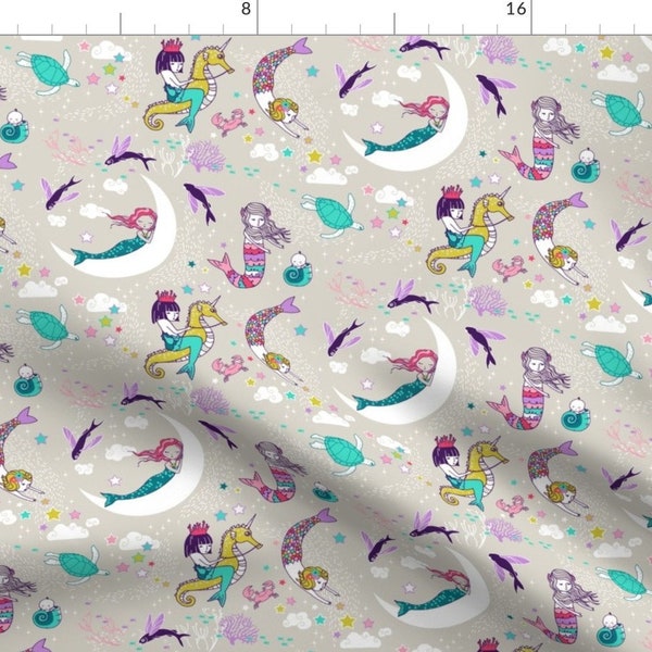 Mermaids Fabric - Mermaid Lullaby Small (Candy) Custom Fabric By Nouveau Bohemian - Mermaids Cotton Fabric by the Yard with Spoonflower