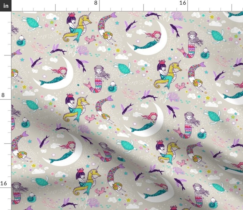 Mermaids Fabric Mermaid Lullaby Small Candy Custom Fabric By Nouveau Bohemian Mermaids Cotton Fabric by the Yard with Spoonflower image 1
