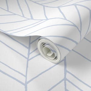 Chevron Wallpaper - Featherland White/Blue (Large) By Leanne - Feather Custom Printed Removable Self Adhesive Wallpaper Roll by Spoonflower image 3
