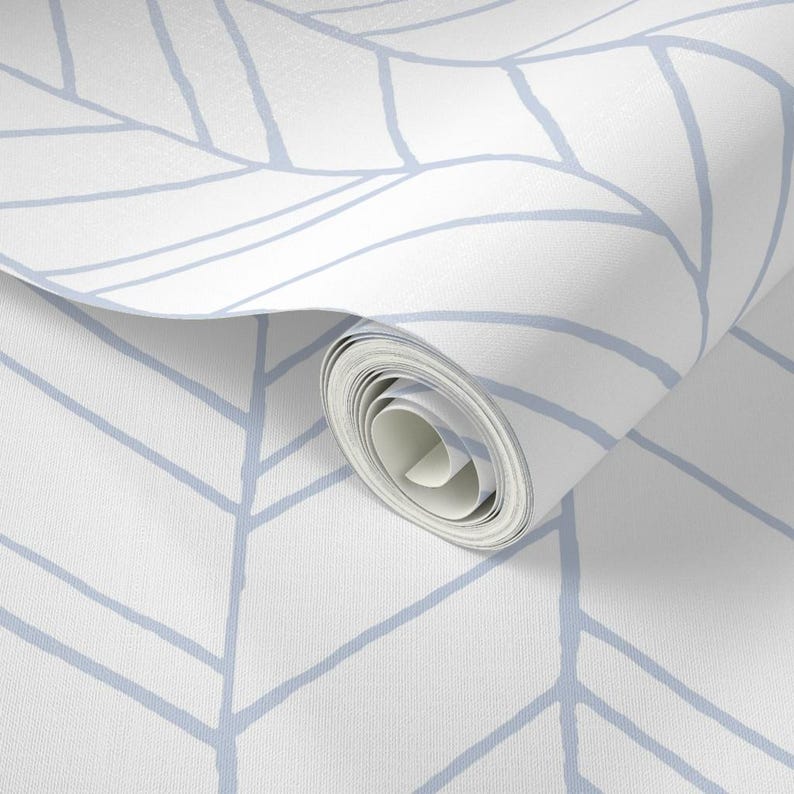 Chevron Wallpaper - Featherland White/Blue (Large) By Leanne - Feather Custom Printed Removable Self Adhesive Wallpaper Roll by Spoonflower image 3