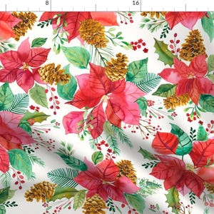 Poinsettia Fabric - Poinsettias By Ninola-Design - Winter Christmas Holiday Red White Green Cotton Fabric By The Yard With Spoonflower