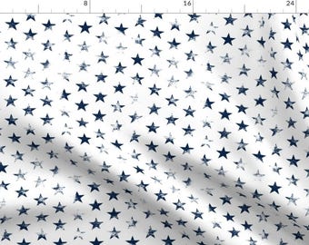 Navy Blue Star Fabric - Distressed Navy Blue Stars On White 4th Of July By Sweeterthanhoney - Cotton Fabric By The Yard With Spoonflower