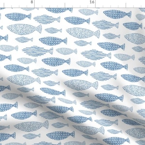 Watercolor Fabric - Blue Fish In Watercolor By Tasiania - Watercolor Fish Blue White Nautical Cotton Fabric By The Yard With Spoonflower