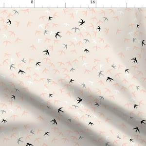 Swallow Fabric - Swallows On Ivory By Heleenvanbuul - Swallow Cotton Fabric By The Yard With Spoonflower