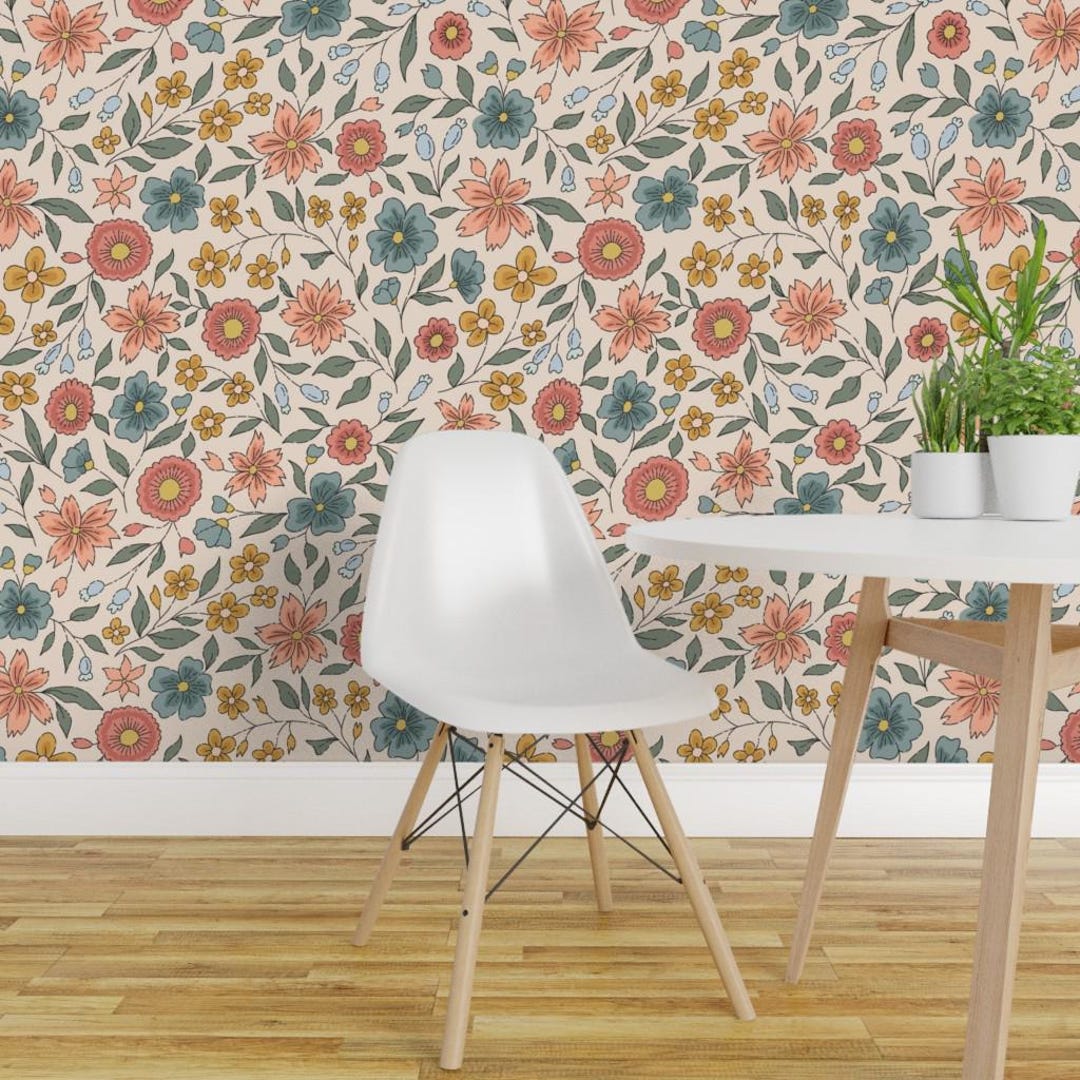 Cottagecore Peel and Stick Wallpaper - Garden Floral Botanical Pink ...