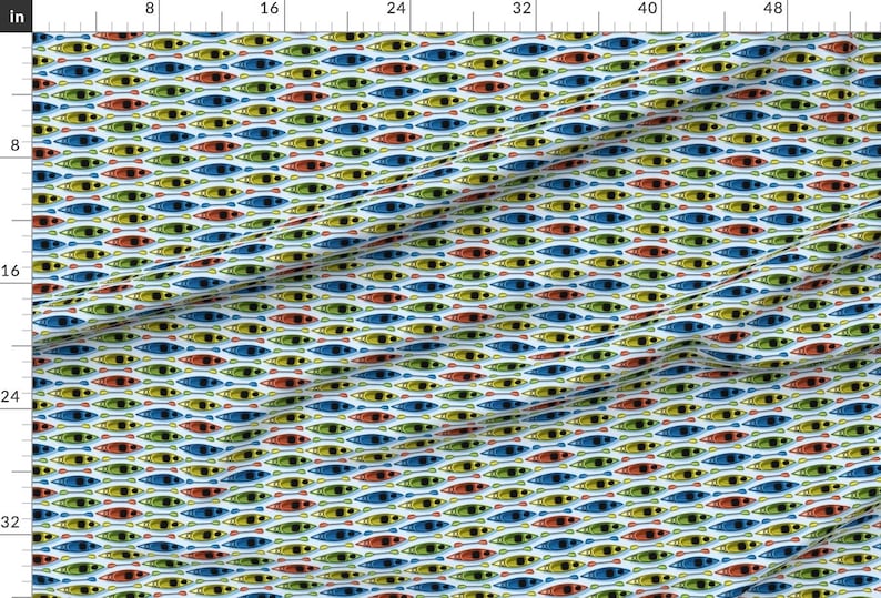 Blue And Red Kayak Natural Camping Pattern Fabric - Kayaks-01 By Bevwestcreative - Kayak Cotton Fabric By The Yard With Spoonflower image 2