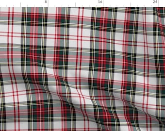 Red Plaid Fabric - Stewart Tartan White Plaid By Laurawrightstudio - Scottish Plaid Cotton Fabric By The Yard With Spoonflower
