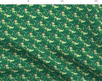 T-Rex Fabric - Fa La Rawr T-Rex Christmas Dinosaur By Jacquelinehurd - Kids Green Animal Holiday Cotton Fabric By The Yard With Spoonflower