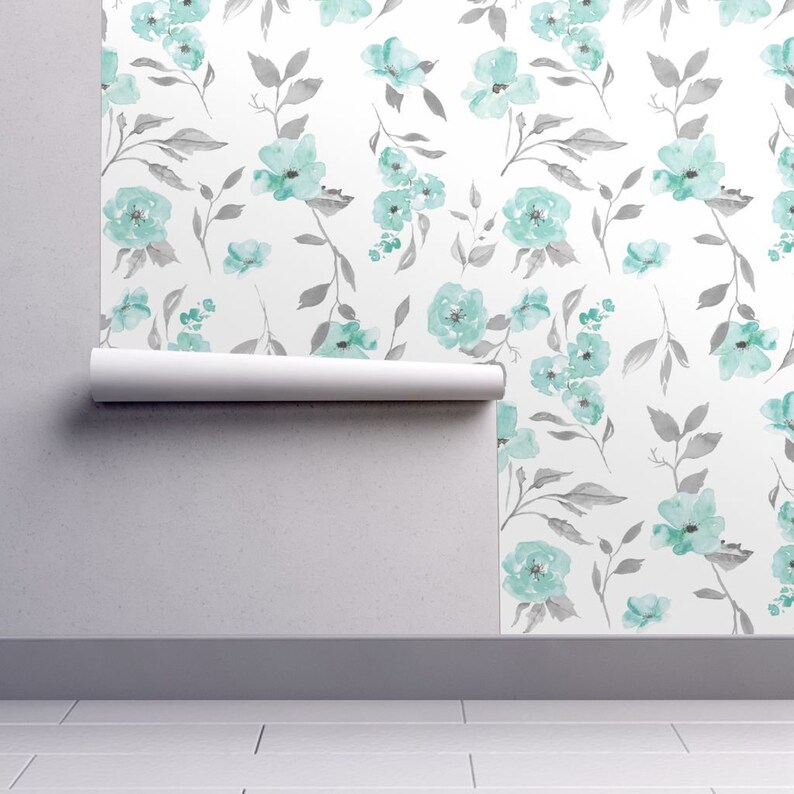 Floral Wallpaper Poppy Watercolor Floral By Sugarpinedesign Nursery Custom Printed Removable Self Adhesive Wallpaper Roll by Spoonflower