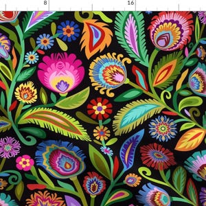 Tissu folklorique maximaliste - Découpe de papier polonais par Groovity - Tissu en coton floral traditionnel botanique de jardin au mètre avec Spoonflower