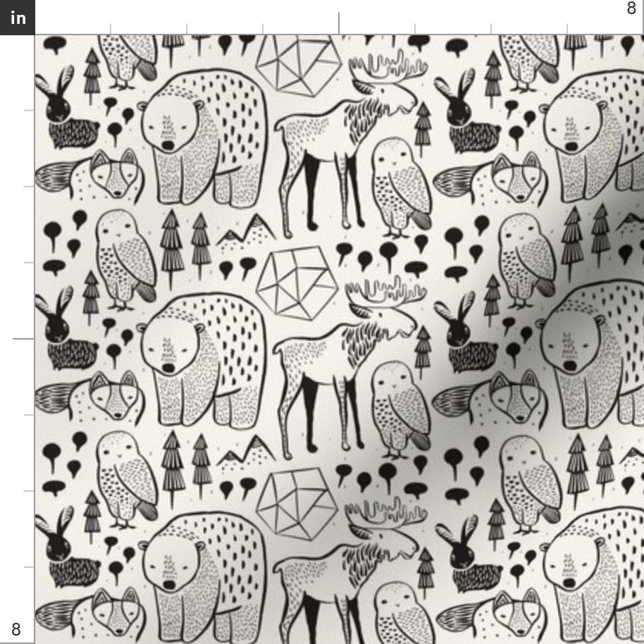 Nordic Woodland Animal Fabric Nordic Animals on Cream by - Etsy