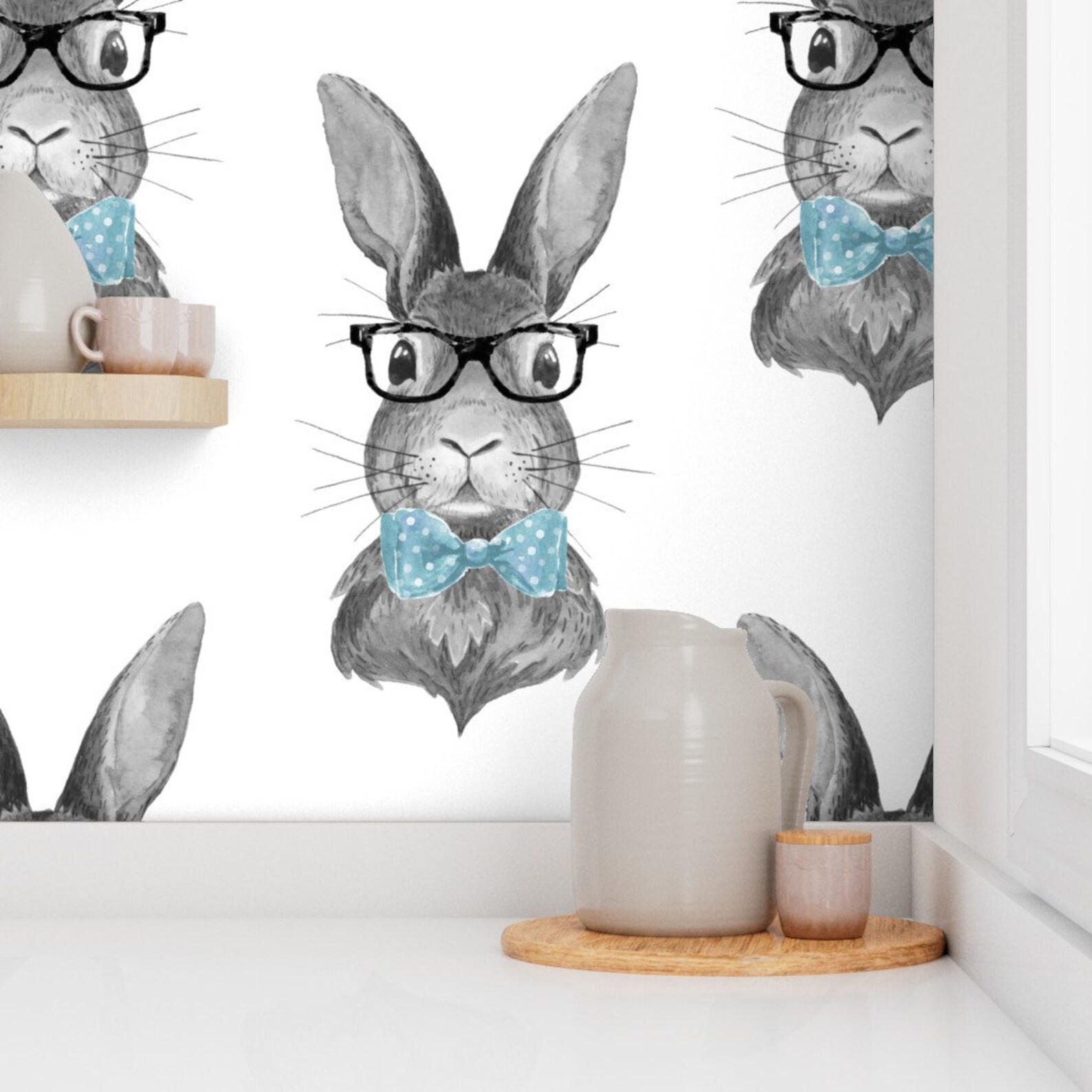 Bunny Wallpaper 4 Bunny With Glasses Black and White - Etsy