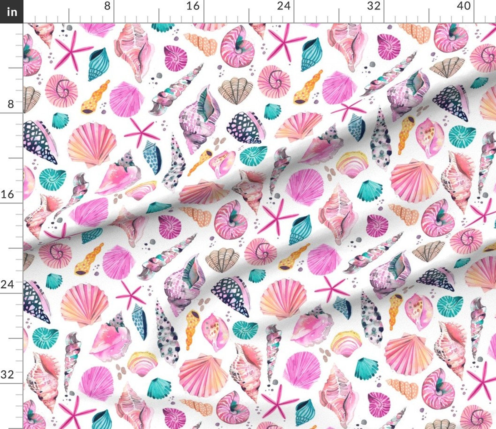 Seashells Fabric Sea Shells by Ninola-design Pink Blue - Etsy UK