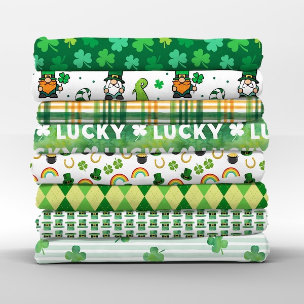 St Patricks Day Cotton Fat Quarters -Green Lucky Leprechaun Clover Collection Petal Signature Cotton Mix & Match Fat Quarters by Spoonflower