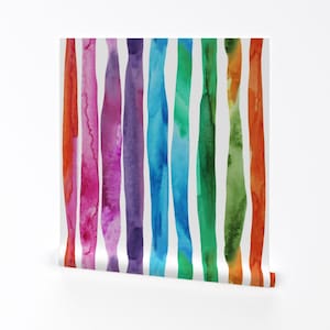 Rainbow Wallpaper - Rainbow Stripes By Katiekortman - Rainbow Stripes Custom Printed Removable Self Adhesive Wallpaper Roll by Spoonflower