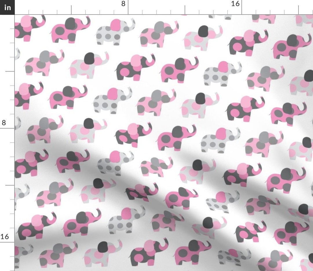 Pink Gray Elephants Fabric Ellie's Elephant Friends in Pink by