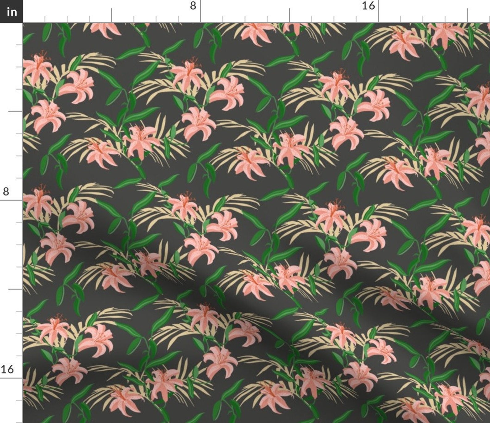 Jungle Floral Fabric Tiger Lily Dark Small By Etsy