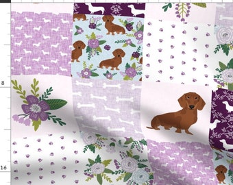 Dachshund Fabric - Dachshund Pet Quilt C Red Coat Doxie Dog Breed Cheater Quilt By Petfriendly - Cotton Fabric By The Yard With Spoonflower