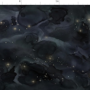 Night Sky Fabric - Mystical Night Sky By Sugarpinedesign - Blue Black Sky Bedtime Stars Marble Cotton Fabric By The Yard With Spoonflower