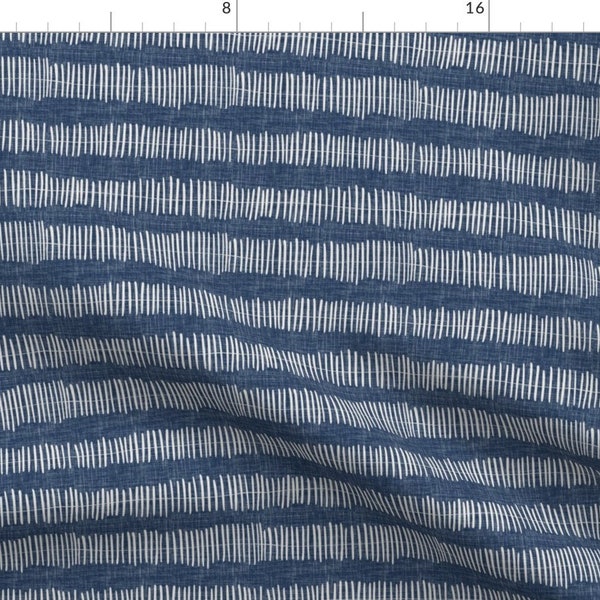 Denim Navy And White Abstract Fabric - Denim Stripe By Scarlette Soleil - Denim Lines Navy Cotton Fabric By The Yard With Spoonflower