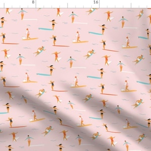 Surfer Girls Fabric - Soul Surfers Pink By Tasiania - Surfing Girls Women Sport Pink Summer Beach Cotton Fabric By The Yard With Spoonflower
