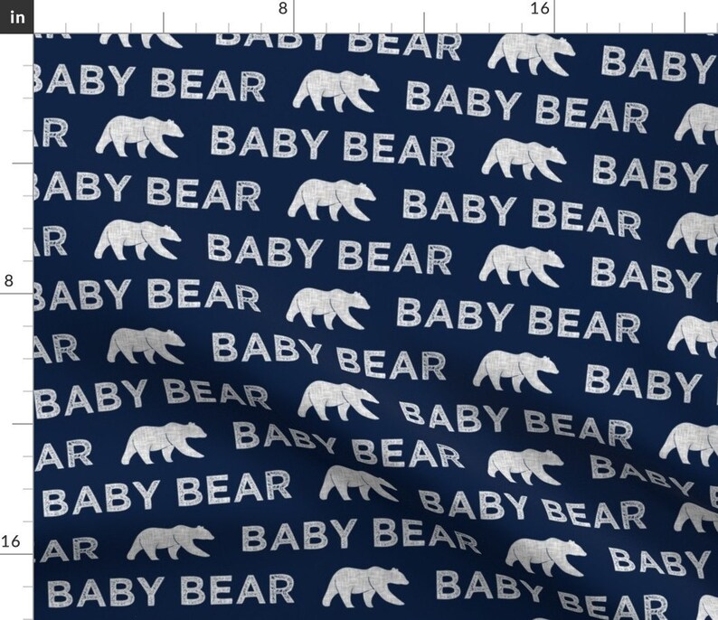 Baby Bear Fabric Baby Bear Grey on Navy by Etsy