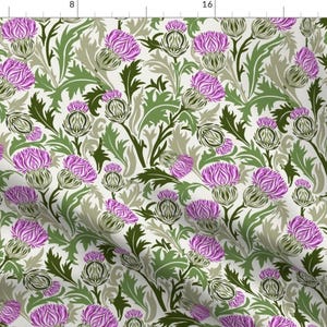 Thistle Fabric - Thistle Dance By Mitalimdesigns - Scottish Purple Green Natural Greenery Garden Cotton Fabric By The Yard With Spoonflower