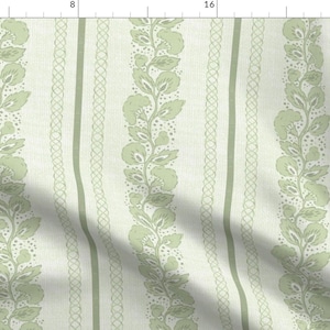 Sage Floral Fabric - Floral Vine by melly_williams_studio - Grandmillennial Leaf Stripe Arts And Crafts Fabric by the Yard by Spoonflower
