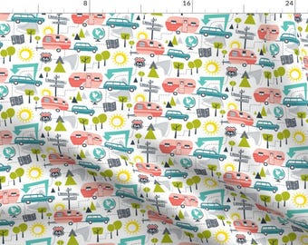 Camping Vacation Fabric - Road Trip - Retro Summer Camping By Heatherdutton - Summer Camping Cotton Fabric By The Yard With Spoonflower