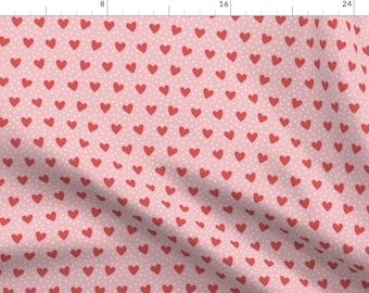 Tiny Hearts Fabric - Heart Full Of Love by chelseajay - Blush And Red Small Scale Valentines Day Polka Dot Fabric by the Yard by Spoonflower
