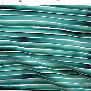 Aqua Fabric - Watercolor Stripe Blue Emerald Green By Crystal Walen - Teal Turquoise Stripes Cotton Fabric By The Yard With Spoonflower