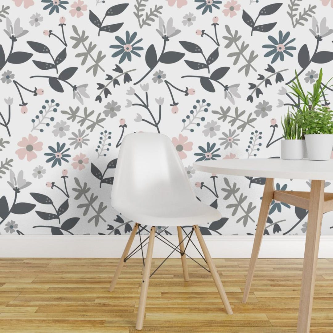 Floral Wallpaper - Gray and Pink Flowers by Beesweet - Floral Gray Pink ...