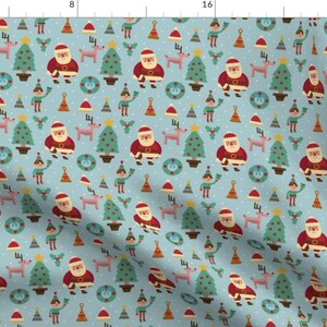 Christmas Fabric - Santa Elf Reindeer Christmas Tree Winter Holiday Snow By Khaus- Kids Holiday Cotton Fabric By The Yard With Spoonflower