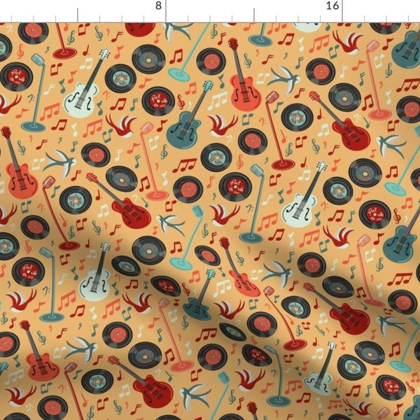 Rockabilly Fabric - Rock With Me 1953 by new_branch_studio - Rock And Roll Vintage 1950 S Guitar Fabric by the Yard by Spoonflower
