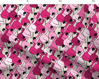 Pink Flamingo Fabric - Pink Flamingos By Pond Ripple - Hipster Tropical Flamingo Cotton Fabric By The Yard With Spoonflower