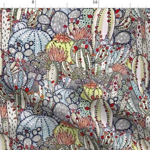 Watercolor Cactus Fabric - Underwater Cacti By Hikomari - Southwestern Desert Succulent Botanical Cotton Fabric By The Yard With Spoonflower