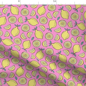 Lemon Fabric - Lemon Citrus On Dark Pink By Caja Design - Lemon Citrus Slices Pink Yellow Food Cotton Fabric By The Yard With Spoonflower