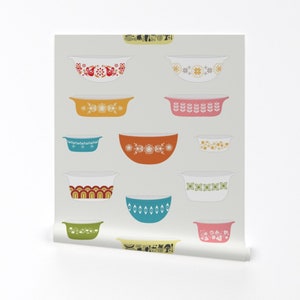 Retro Wallpaper - Vintage Dishes by calobeedoodles - Kitchen Dishes Cooking Baking Mcm Removable Peel and Stick Wallpaper by Spoonflower image 2