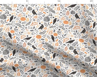 Halloween Fabric - Halloween Pattern By Elena O'Neill Illustration - Halloween Black Orange Crows Cotton Fabric By The Yard With Spoonflower