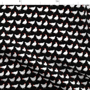 Chicken Fabric - Watercolor Chickens Black By Nethery - Farm Chicken Hen Rooster Black White Red Cotton Fabric By The Yard With Spoonflower