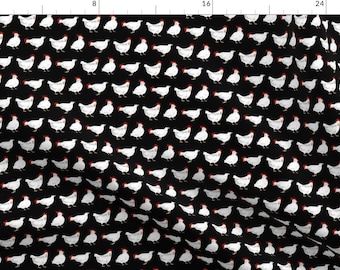 Chicken Fabric - Watercolor Chickens Black By Nethery - Farm Chicken Hen Rooster Black White Red Cotton Fabric By The Yard With Spoonflower