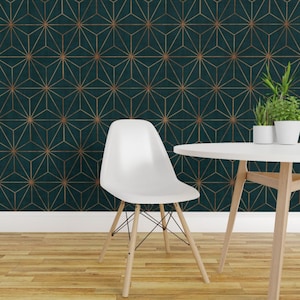 Sternentapete - Star Geo Deep Teal Copper Von Crystal Walen - Grün Individuell bedruckte entfernbare selbstklebende Tapetenrolle von Spoonflower