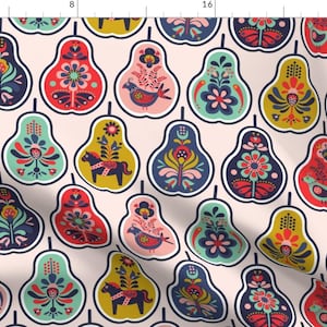 Dala Horse Pears Illustration Fabric - Scandinavian Smorgas-Pear-D By Nanshizzle - Dala Horse Cotton Fabric By The Yard With Spoonflower