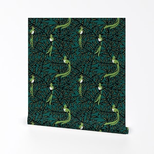 Quetzal Wallpaper - Green Botanical By Kheckart - Abstract Birds Custom Printed Removable Self Adhesive Wallpaper Roll by Spoonflower