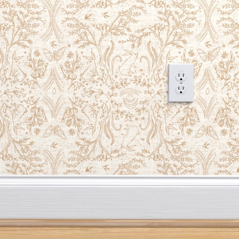 Neutral Toile Wallpaper Garden by Nouveau Bohemian Etsy