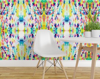 Bunte abstrakte Tapete – Abstrakt von Theartwerks – Aquagelbe, individuell bedruckte, abnehmbare, selbstklebende Tapetenrolle von Spoonflower