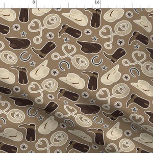 Cowboy Fabric - Cute Cowgirl Lasso Hat Boot Spur Star Western Heart Neutral Brown By Jannasalak - Cotton Fabric By The Yard With Spoonflower
