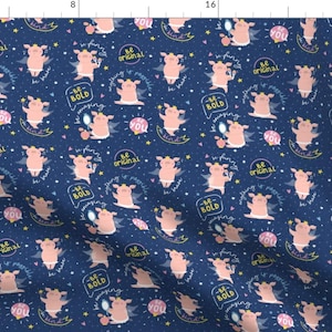 Affirmation Flying Pigs Blue Fabric - Anything Is Possible By Hala Kobrynska - Affirmation Cotton Fabric By The Yard With Spoonflower